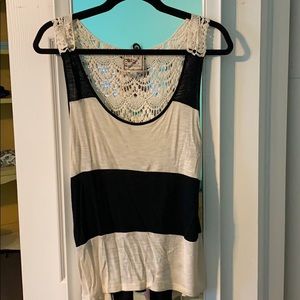 Beige and Black Striped lace Pink Rose tank top